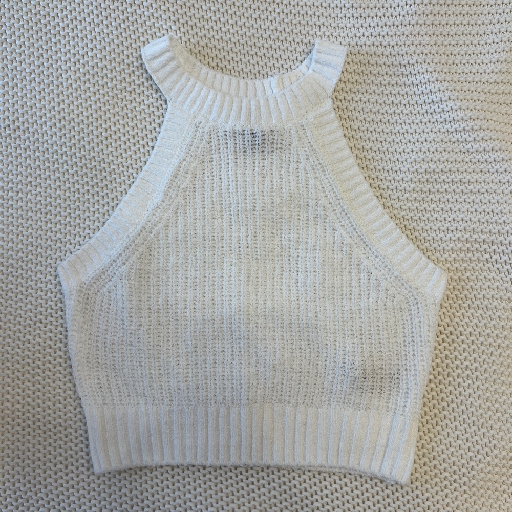 H&M White Knit Halter Crop Top